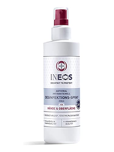 INEOS - Desinfektion-Spray 2in1 - Desinfektionsreiniger auf Alkoholbasis - Hände- & Flächendesinfektion - Gegen Viren und Bakterien - 250 ml - Parfümfrei