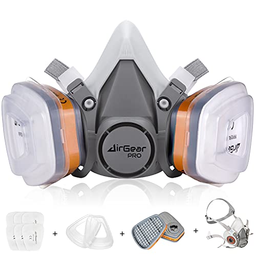 AirGearPro M-500 Atemschutzmaske mit Filter, Gasmaske Staubfilter für Lackieren, Arbeiten, Schleifen, Feinstaub (M-500 A1P2)