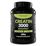 Creatin 3000 Premium - 1kg / 1.000g Pulver, Workout Booster, 3000 mg Creatin Monohydrat pro Tagesdosis, 100% rein mit Mesh Faktor 200, Halal & Vegan