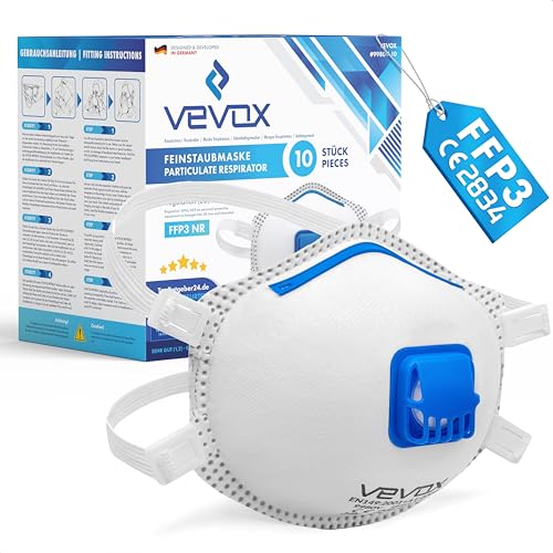 VEVOX® FFP3 Atemschutzmasken - Im 5er Set - mit Komfort Plus Abdichtung - Staubschutzmaske FFP3 mit Ventil - Für den zuverlässigsten Schutz